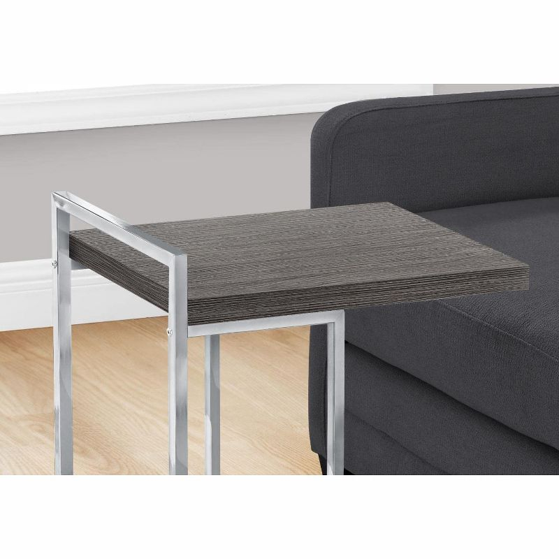Monarch Specialties Accent Table C-Shaped End Side Snack Living Room Bedroom Metal Laminate Grey Chrome Contemporary Modern