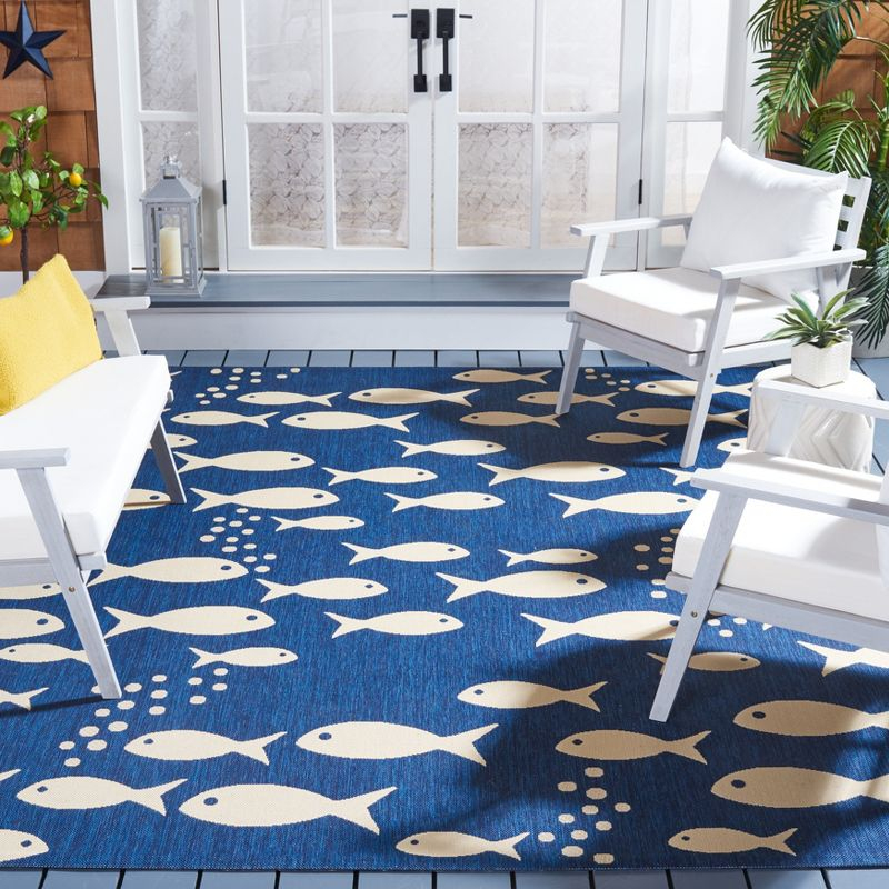 Courtyard CY6012 Power Loomed Indoor/Outdoor Area Rug - Navy/Beige - 6'7"x6'7" - Safavieh.