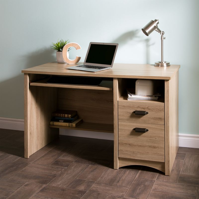 Gascony Computer Desk with Keyboard Tray Rustic Oak - South Shore: Modern Hutch Design, CPU Storage, Laminate Surface