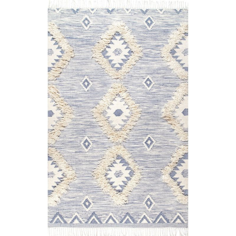Nuloom Savannah Geometric 5x8 Wool Indoor Area Rug for Living Room Bedroom Dining Room Kitchen, Blue