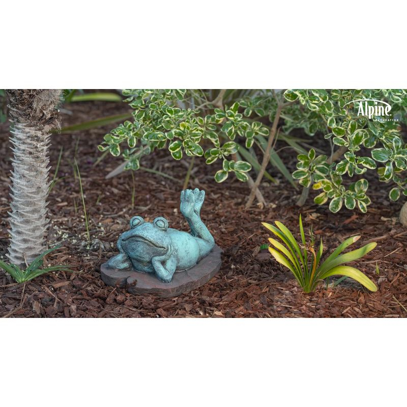 9" Magnesium Oxide Frog Laying Down Statue - Alpine Corporation: Zen Garden Decor, Outdoor Animal Sculpture
