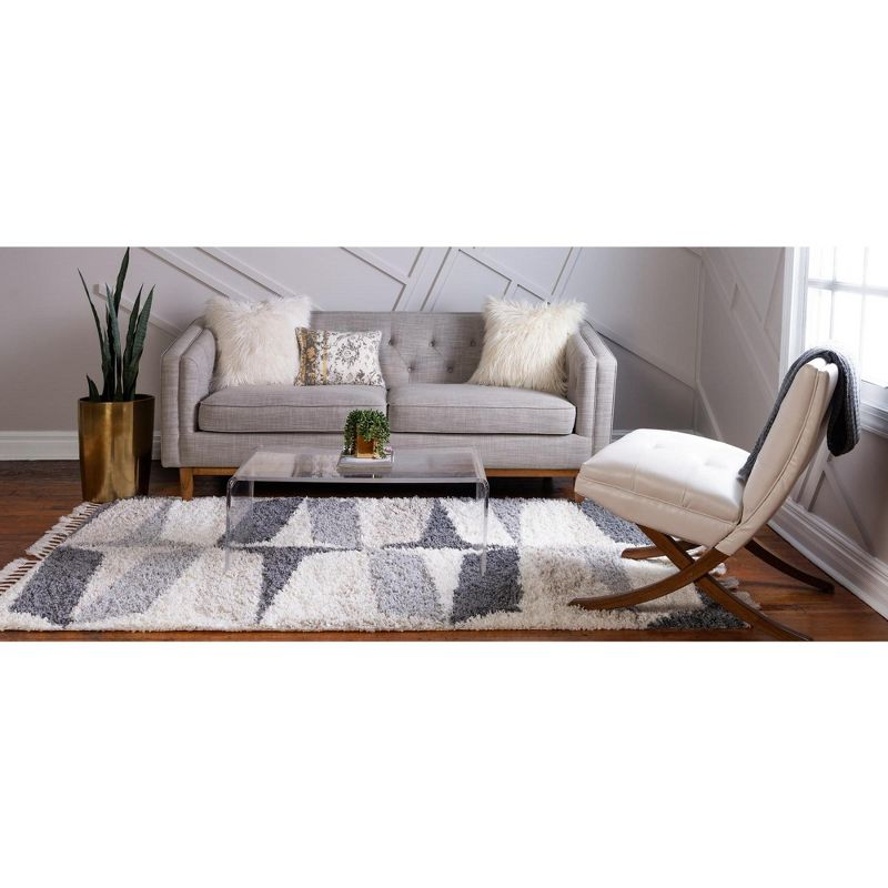 Unique Loom Hygge Shag Collection Area Rug - Balanced (5' 1" x 8' Rectangle Gray/Ivory)