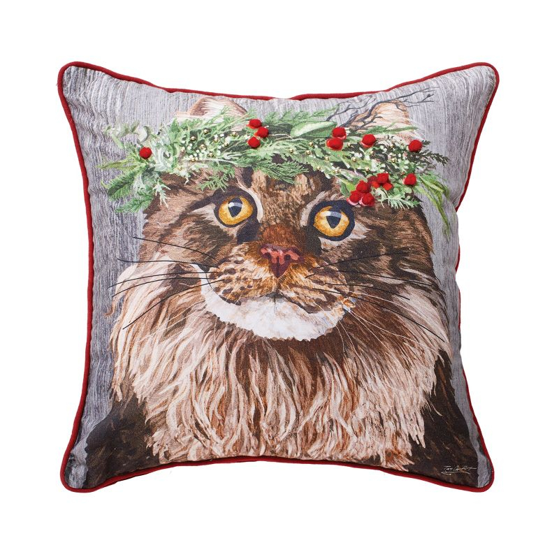 C&F Home Cat Wearing Holly Berry Throw Pillow