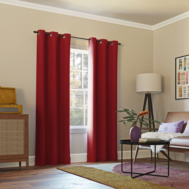 40"x63" Sun Zero Blackout Kenneth Energy Saving Grommet Curtain Panel Red: Modern Thermal Insulated Noise Reduction