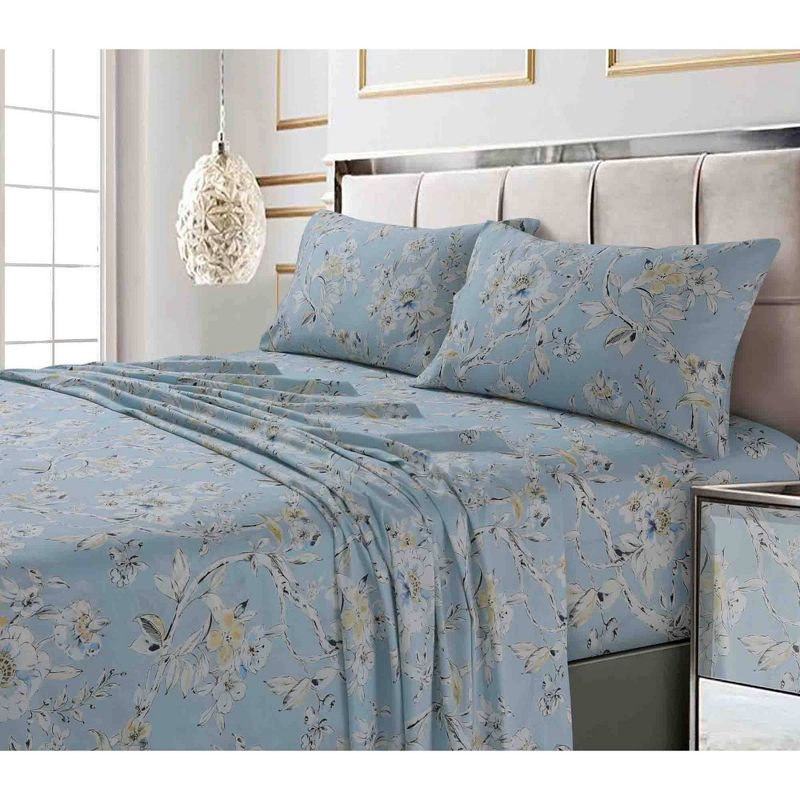 Tribeca Living Tribeca Living Printed 300 Thread Count Sheets 100% Egyptian-Quality Cotton With Sateen Weave Floral Sheet Set