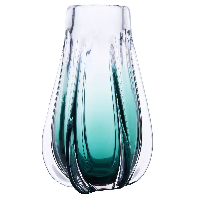 Luxury Lane Hand Blown Laine Art Glass Vase Forest Green Ombre 12.5"H