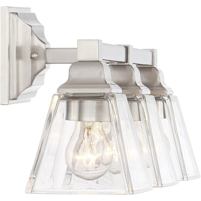 Regency Hill Mencino Modern Wall Light Satin Nickel Hardwire 20" 3-Light Fixture Clear Glass for Bedroom Bathroom Vanity Reading Living Room Hallway