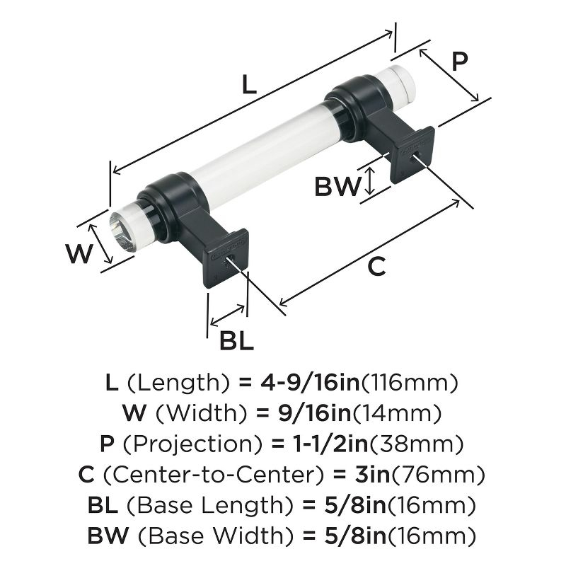 Amerock Glacio 3 inch (76mm) Center-to-Center Clear/Black Bronze Cabinet Pull