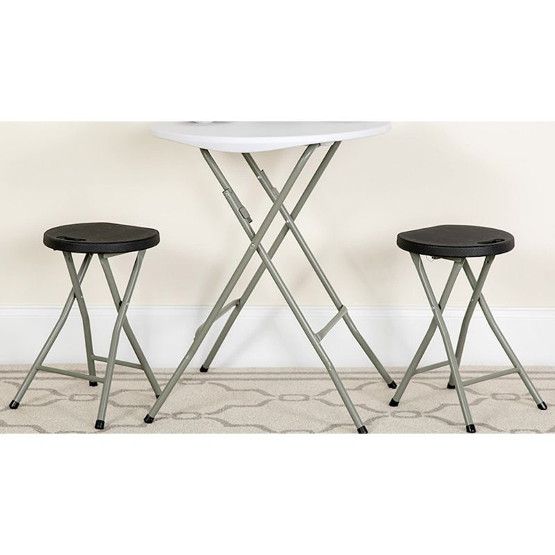 Emma and Oliver 2 Pack Foldable Portable Stool with Black Plastic Seat and Titanium Gray Frame