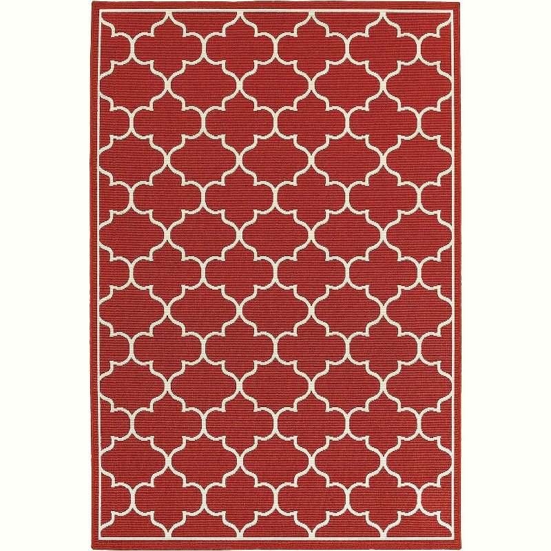 Oriental Weavers Meridian 1295R Red/ Ivory Indoor/Outdoor Area Rug - 3'7" x 5'6"