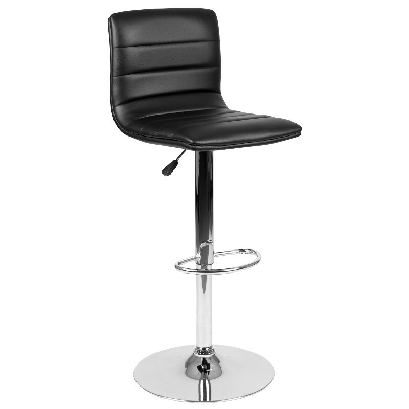 Flash Furniture Modern Black Vinyl Adjustable Bar Stool with Back, Counter Height Swivel Stool with Chrome Pedestal Base