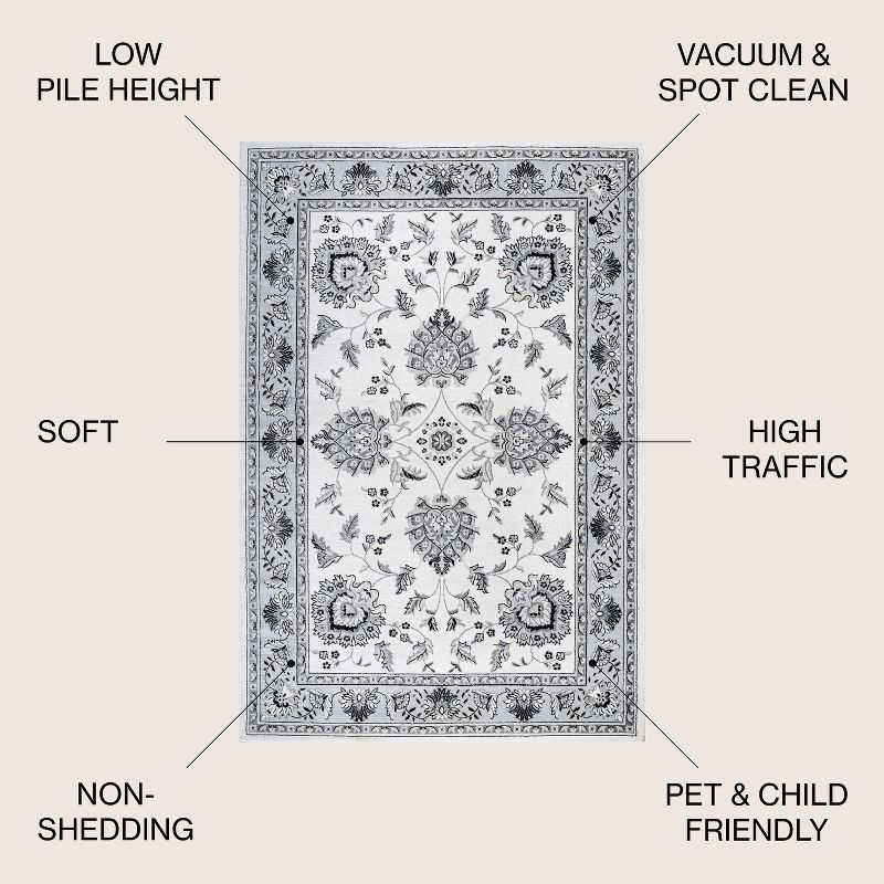 5'x 8' Cherie French Cottage Area Rug, Cream/Light Gray - JONATHAN Y