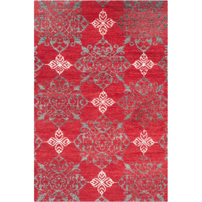 Stone Wash STW243 Hand Knotted Area Rug - Red/Ivory - 4'x6' - Safavieh.