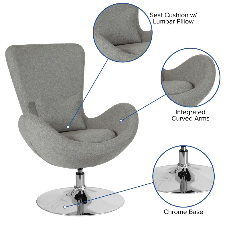 Flash Furniture Egg Series Light Gray Fabric Side Reception Chair