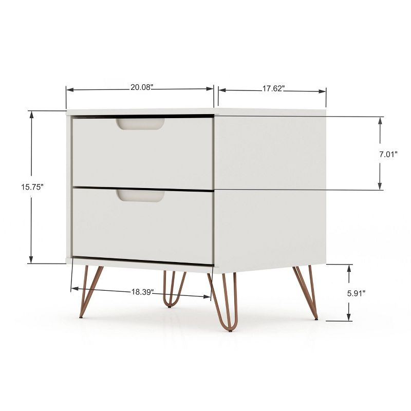 Set of 2 Rockefeller 2 Drawer Nightstands Off White - Manhattan Comfort: Modern Splayed Metal Legs, MDF
