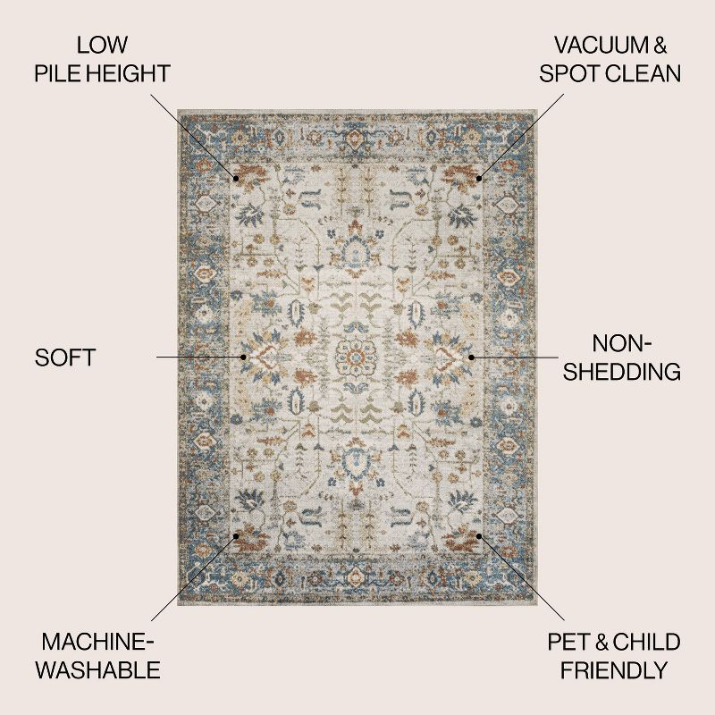 JONATHAN Y Hiero Persian Border Low-Pile Machine-Washable Cream/Terra 5 ft. x 8 ft. Area Rug