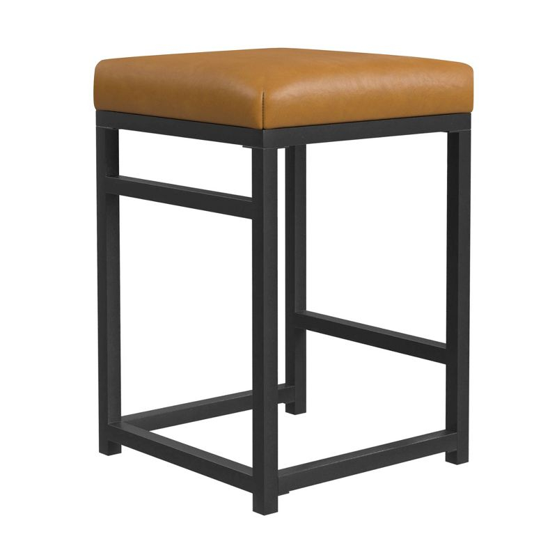 24" Open Back Metal Counter Height Barstool Faux Leather Carmel - HomePop: Kitchen Island Seating, Industrial Style