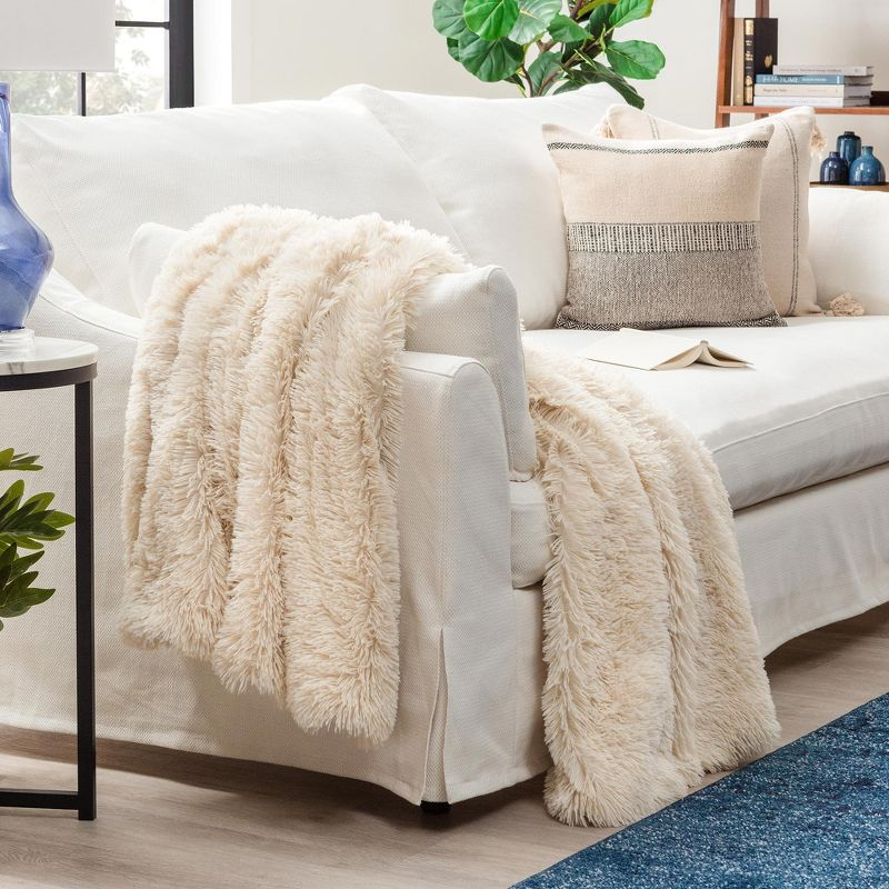 Chanasya Solid Faux Long Fur Fuzzy Throw Blanket - 90" x 66" (Twin Size) - Creme