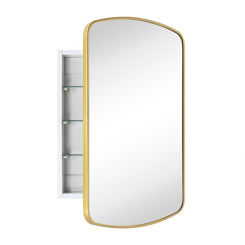 TEHOME 18 in. W x 27 in. H Arched Recessed and Surface Mount Metal Framed Bathroom Medicine Cabinet with Mirror in Brushed Gold
