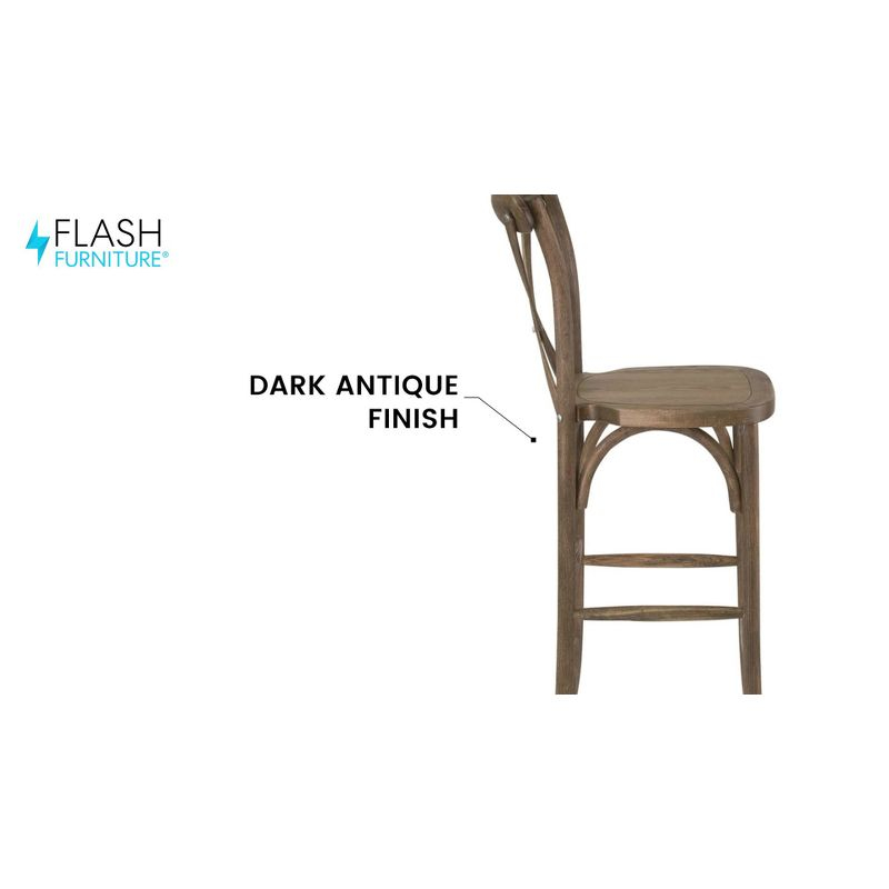 Flash Furniture HERCULES Series Dark Antique Wood Cross Back Barstool with Cushion