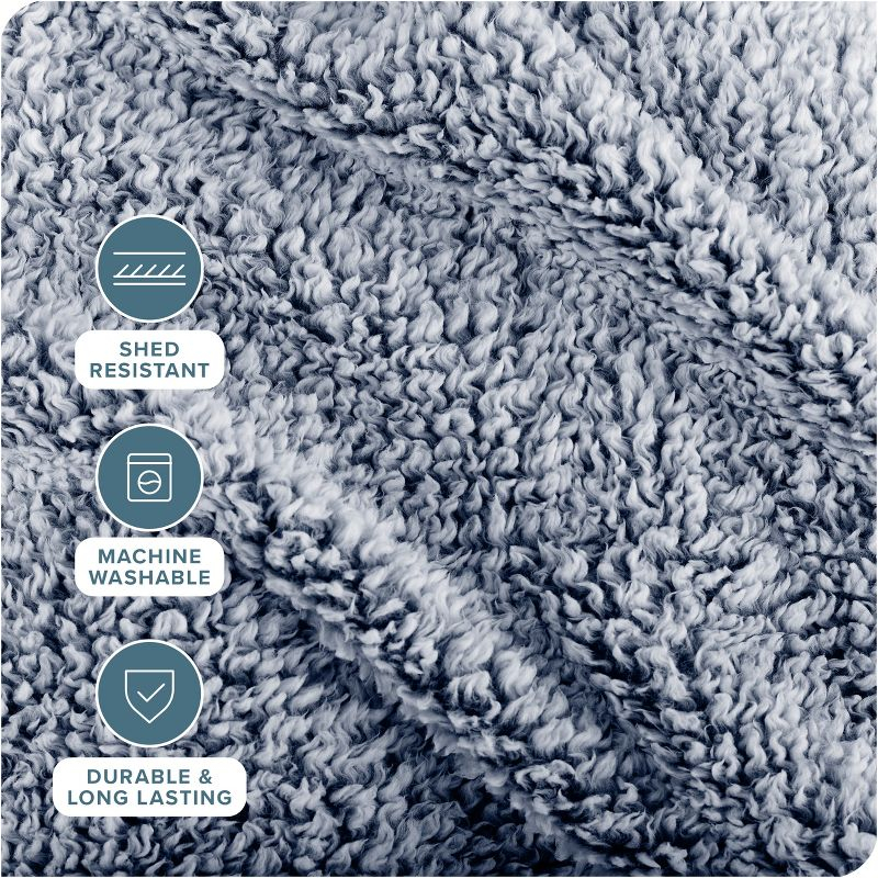 Dark Blue - Tipped Throw Cozy Faux Shearling Bed Blanket by Bare Home