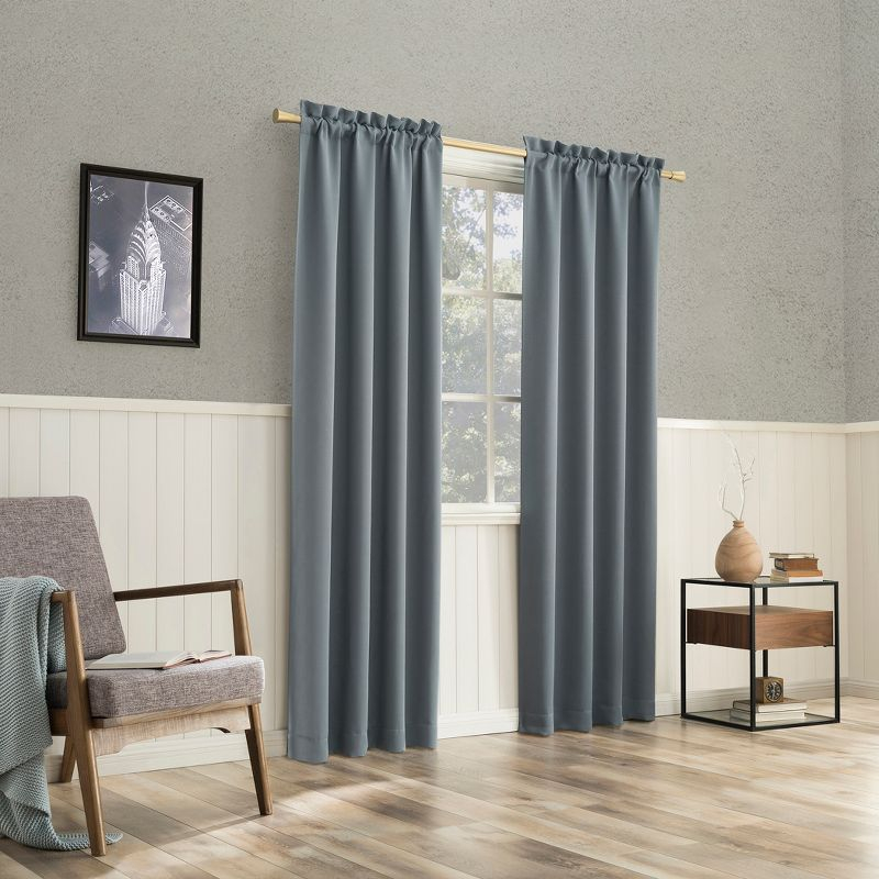 40"x84" Sun Zero Blackout Kenneth Energy Saving Rod Pocket Curtain Panel Denim Blue: Thermal Insulated, Noise Reduction