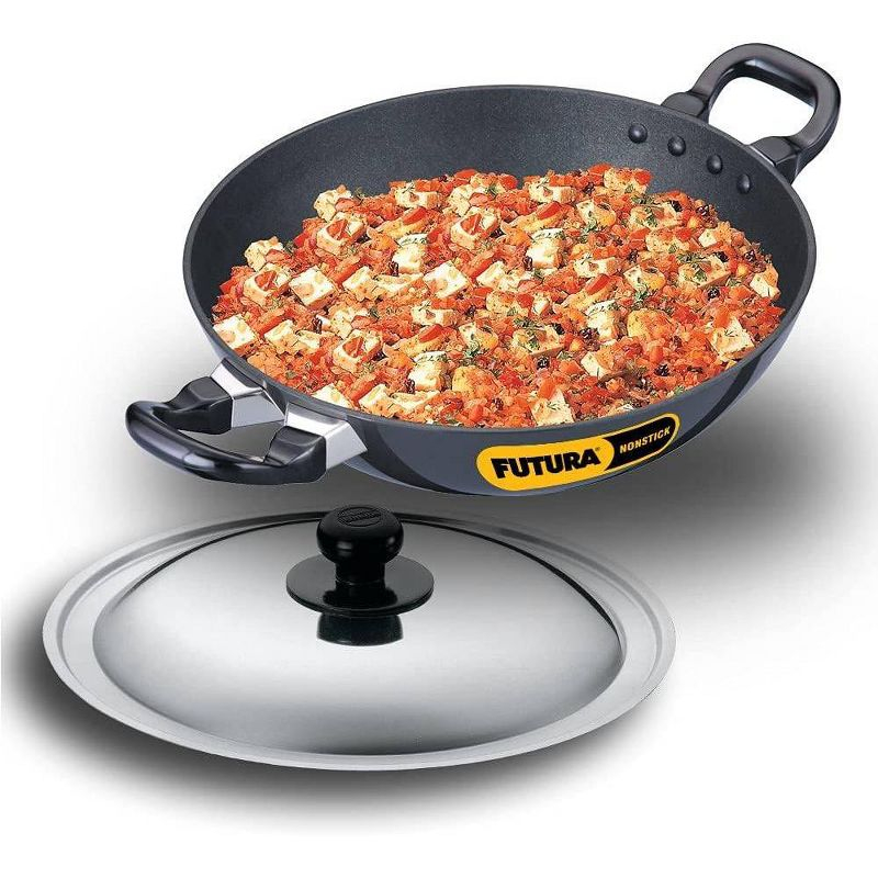 Hawkins Futura 2.5L Kadhai Fry Pan with Steel Lid: Anodized Aluminum, Gas Compatible, Hand Wash, 2-Piece Set