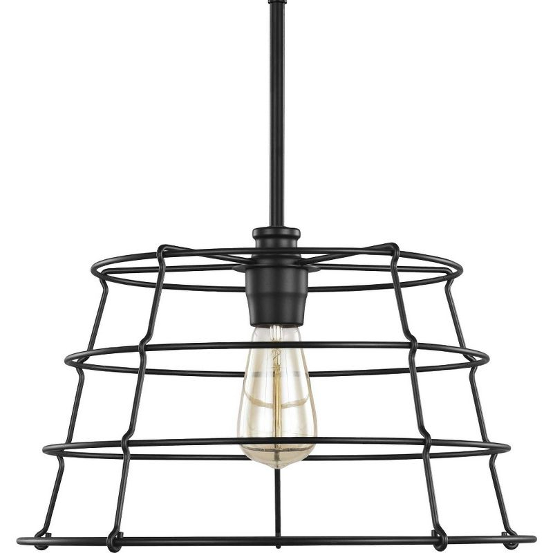 Progress Lighting Chambers 1-Light Pendant, Matte Black, Wire-Frame Shade