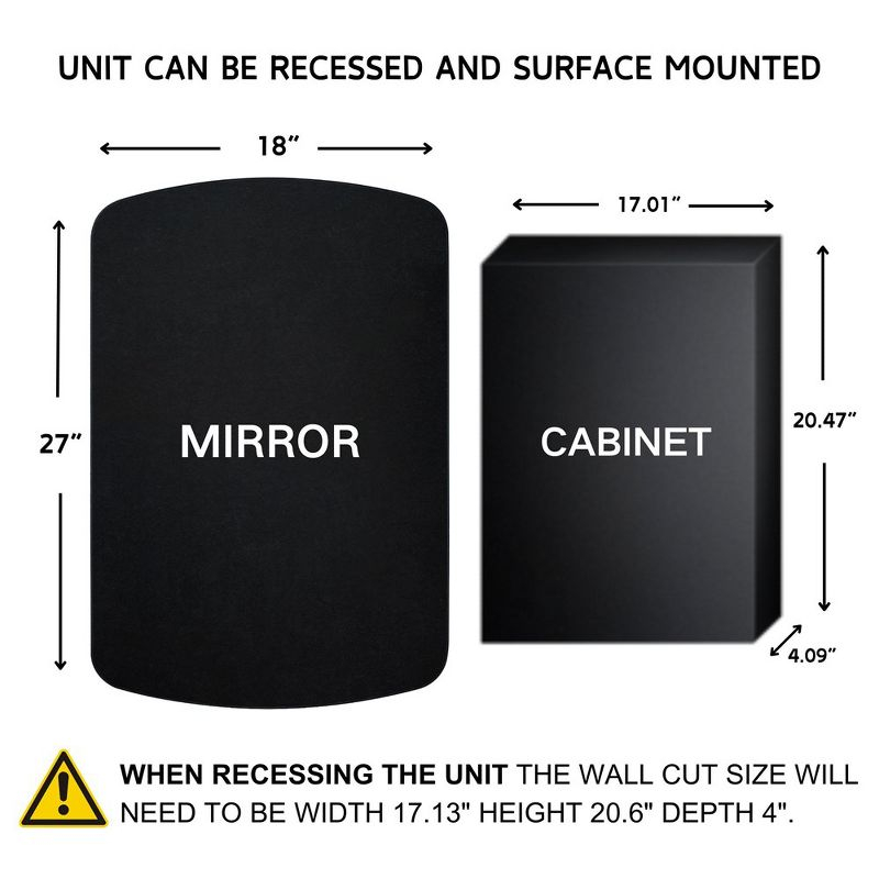 TEHOME 18 in. W x 27 in. H Arched Recessed and Surface Mount Metal Framed Bathroom Medicine Cabinet with Mirror in Brushed Gold