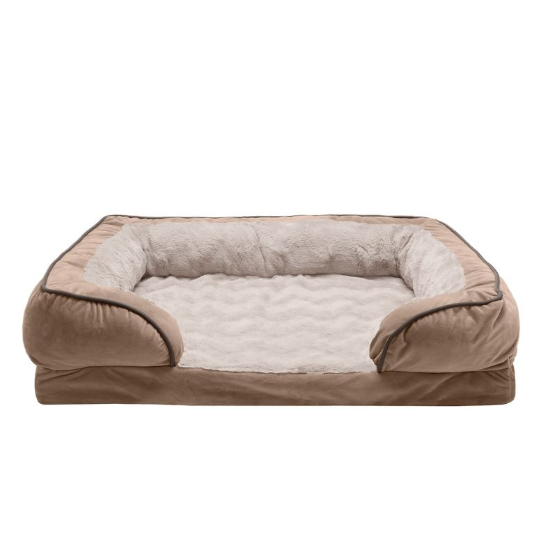 FurHaven Velvet Waves Perfect Comfort Cooling Gel Sofa Dog Bed - Large, Brownstone