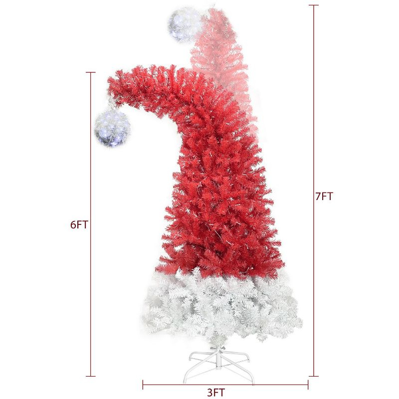 72in Red+White Artificial Fir Bent Top Christmas Tree, Xmas Tree Bendable Grinch Style X-mas Tree, Holiday Decoration 6FT - The Pop Home