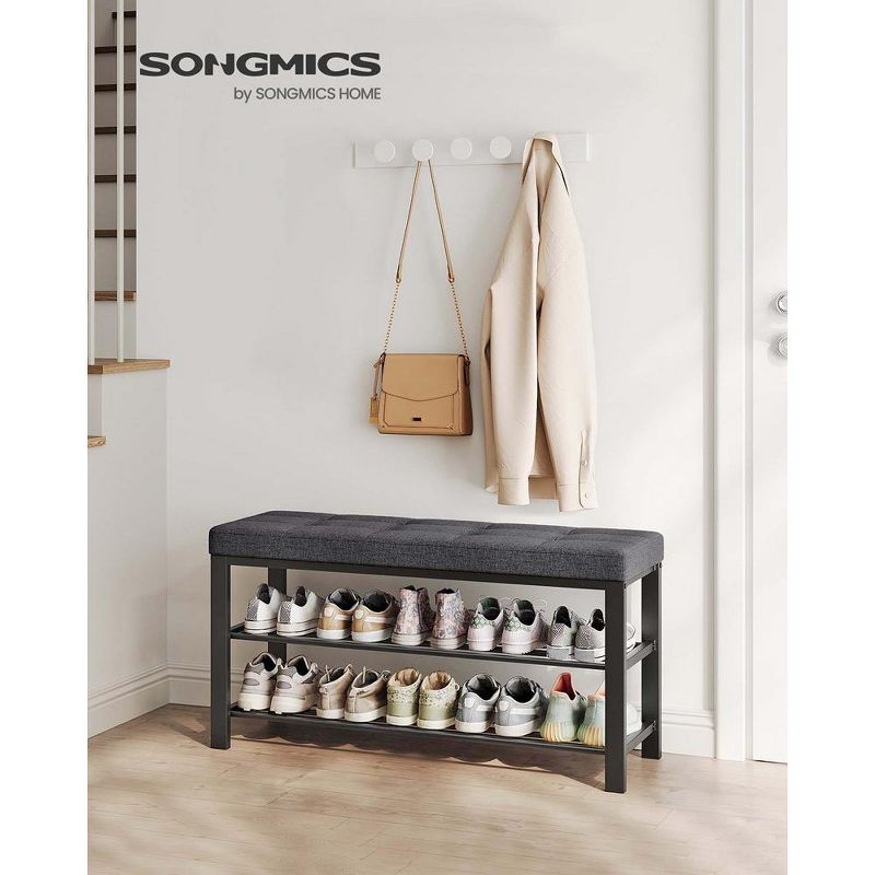 SONGMICS 3-Tier Shoe Bench - Entryway Shoe Rack with Foam Padded Seat, Linen, Metal Frame - Ideal for Living Room and Hallway