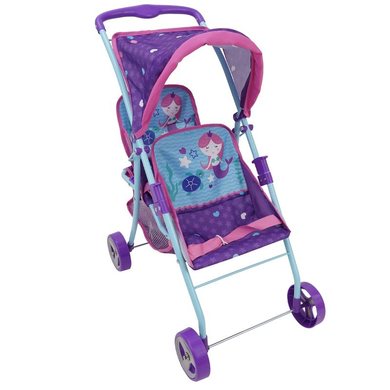 509: Mermaid Twin Doll Stroller W/ Retractable Canopy, 2 Seats