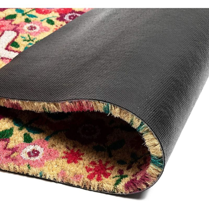 Juvale Natural Spring "Hello" Floral Coir Doormat for Front Door, 17 x 30 Inches, Ideal for Door Entrance and Patio
