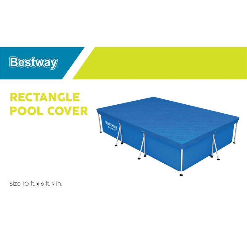 Bestway Flowclear Rectangle 13' 1" x 6' 11" Pool Cover for Above Ground Swimming Pools with Drain Holes and Tie-Down Ropes, Blue (Cover Only)