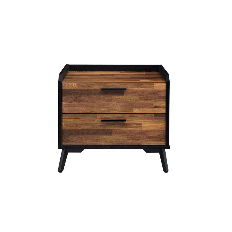 20" Jiranty Accent Table Walnut/Black Finish - Acme Furniture: Industrial Design, 2 Drawers, Metal Legs