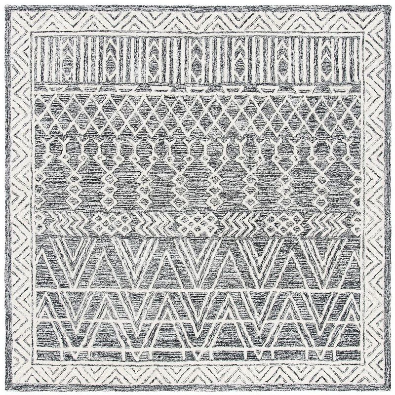 Abstract ABT558 Hand Tufted Area Rug - Ivory/Black - 6' X 6' Square - Safavieh.