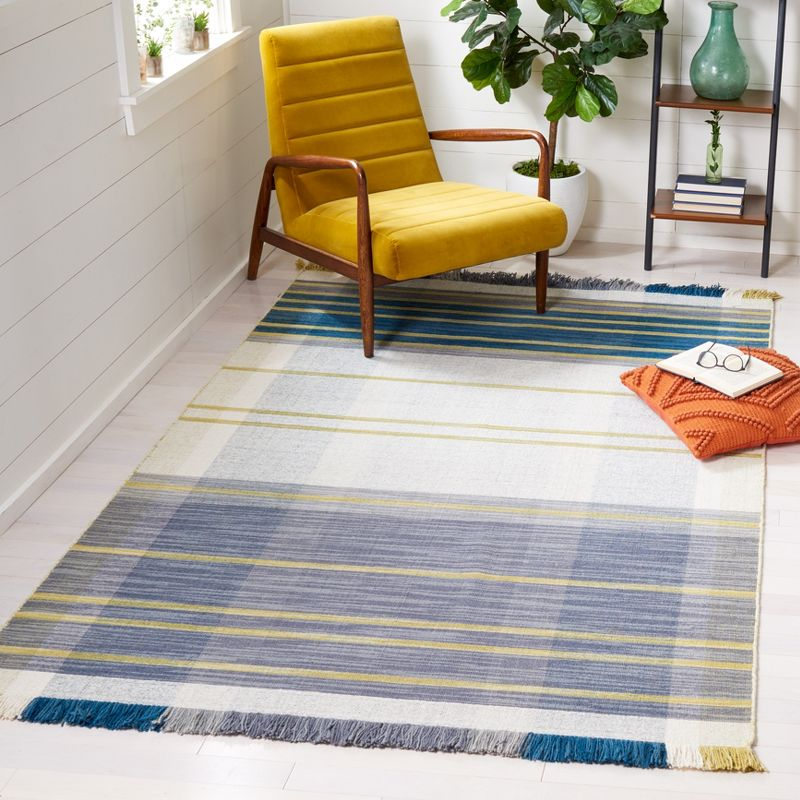Striped Kilim STK706 Hand Woven Area Rug - Beige/Teal - 4'x6' - Safavieh.
