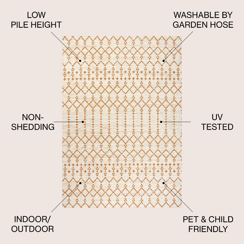 3' x 5' Ourika Moroccan Geometric Textured Weave Indoor/Outdoor Area Rug, Cream/Orange - JONATHAN Y