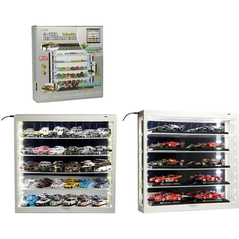 Showcase Wall Mount 5 Tier Display Case White with Mirror Back Panel "Mijo Exclusives" for 1/64-1/43 Scale Models
