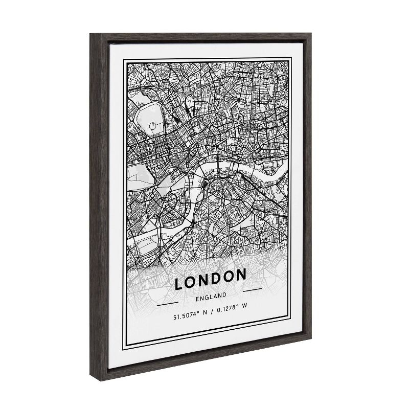 18" x 24" Sylvie London Modern Map by Jake Goossen Framed Wall Canvas Gray - Kate & Laurel All Things Decor
