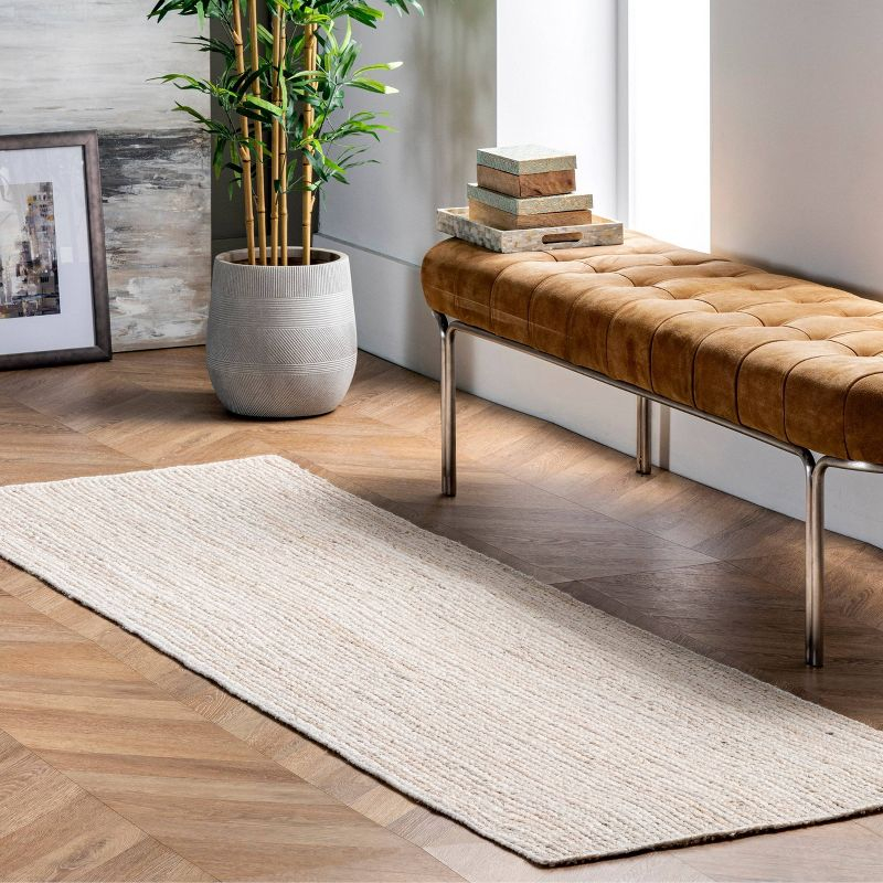 2'6"x8' Runner Hand Woven Rigo Jute Area Rug Off White - nuLOOM: Farmhouse Style, Solid Pattern, Low Pile, Indoor Use