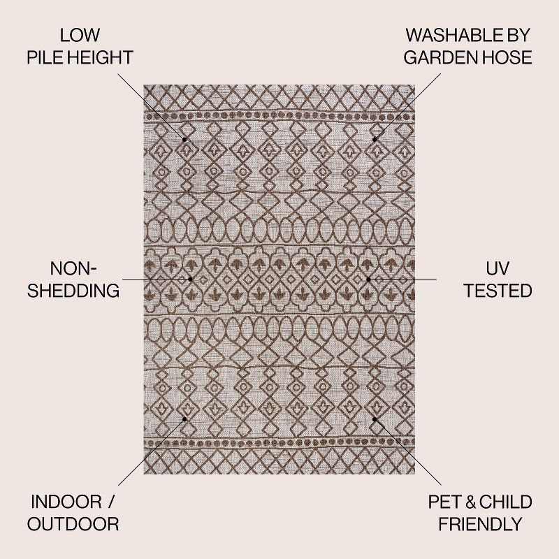 3'x5' Kafel  Bohemian Indoor/Outdoor Area Rug, Beige/Brown - JONATHAN Y