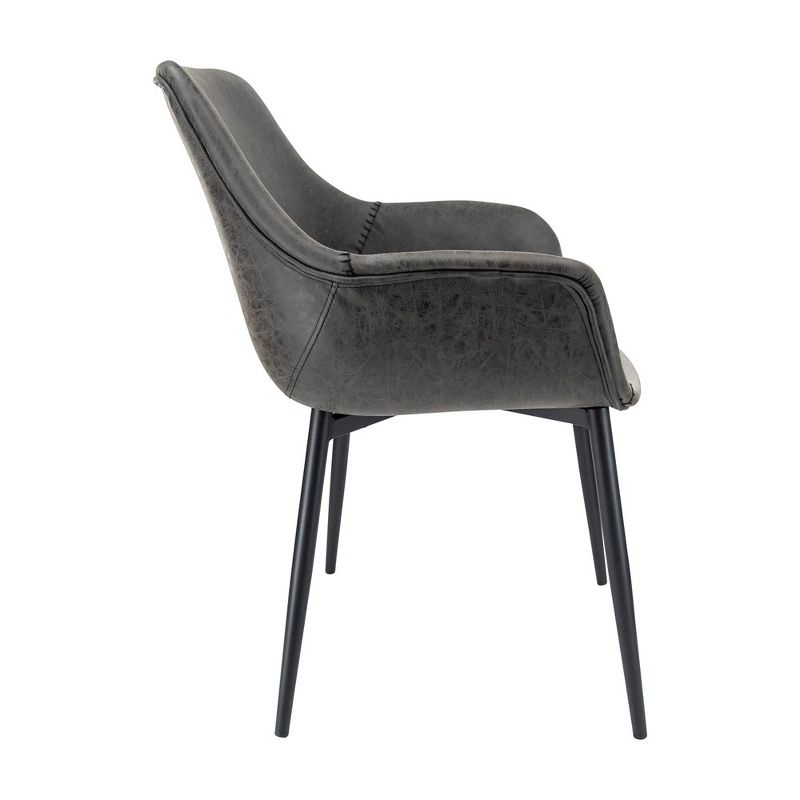 LeisureMod Markley Leather Dining Arm Chair With Metal Legs Set of 2 in Charcoal Black