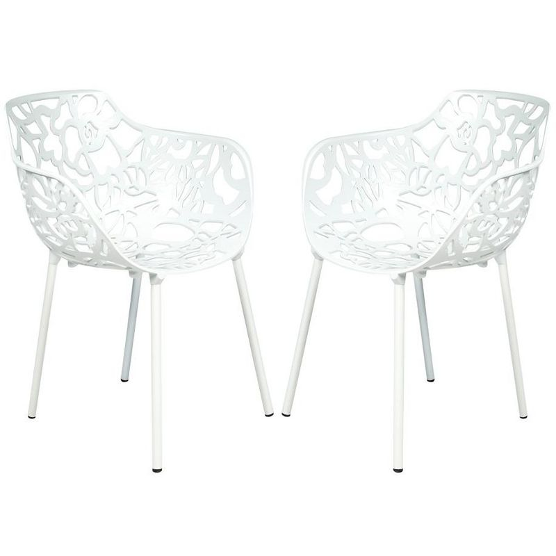 LeisureMod Devon Aluminum Stackable Outdoor Dining Armchair Set of 2, White