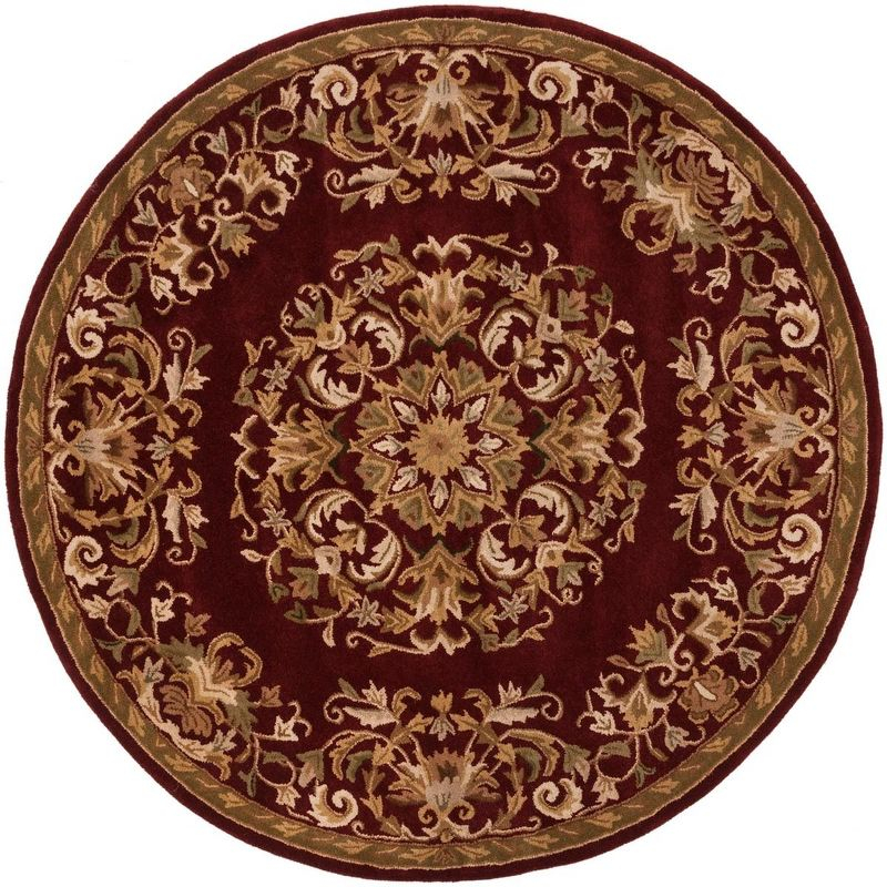 Heritage HG640 Handmade Area Rug - 6' Round - Red - Safavieh