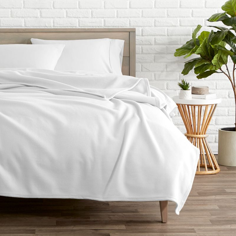 White Full/Queen Lightweight Polar Fleece Blanket by Bare Home