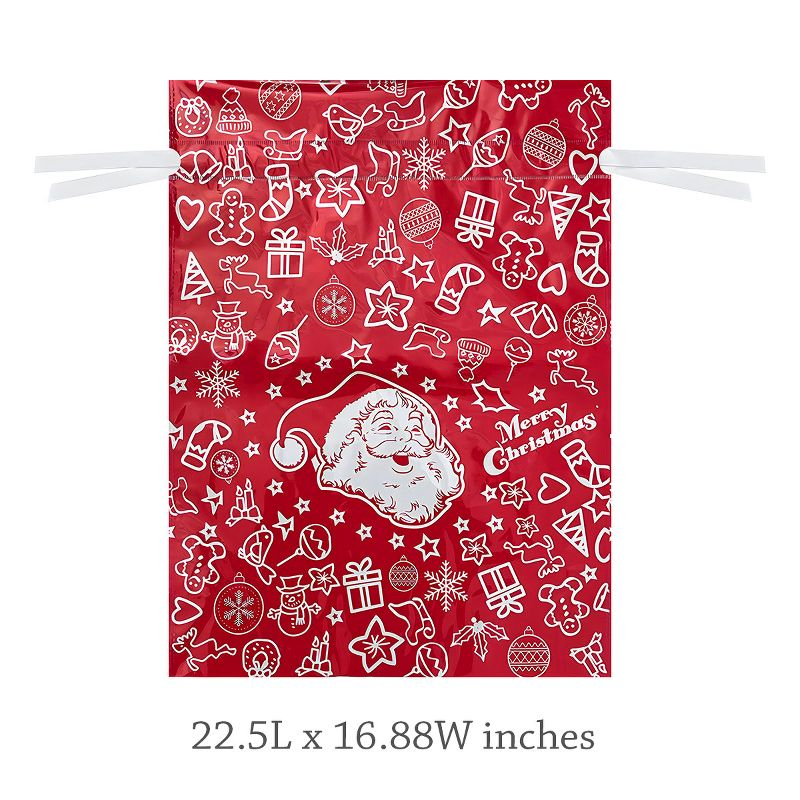 Wrapables Aluminum Foil Christmas Holiday Drawstring Gift Bags for Party Favors, Goodie Bag, Treats, Gift Wrap, Parties Red & Green (Set of 10)