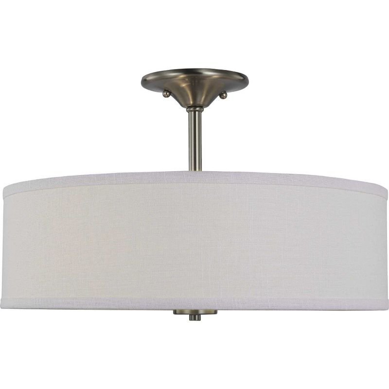 Progress Lighting, Inspire Collection, 3-Light Semi-Flush Mount, Satin Brass, Summer Linen Shade