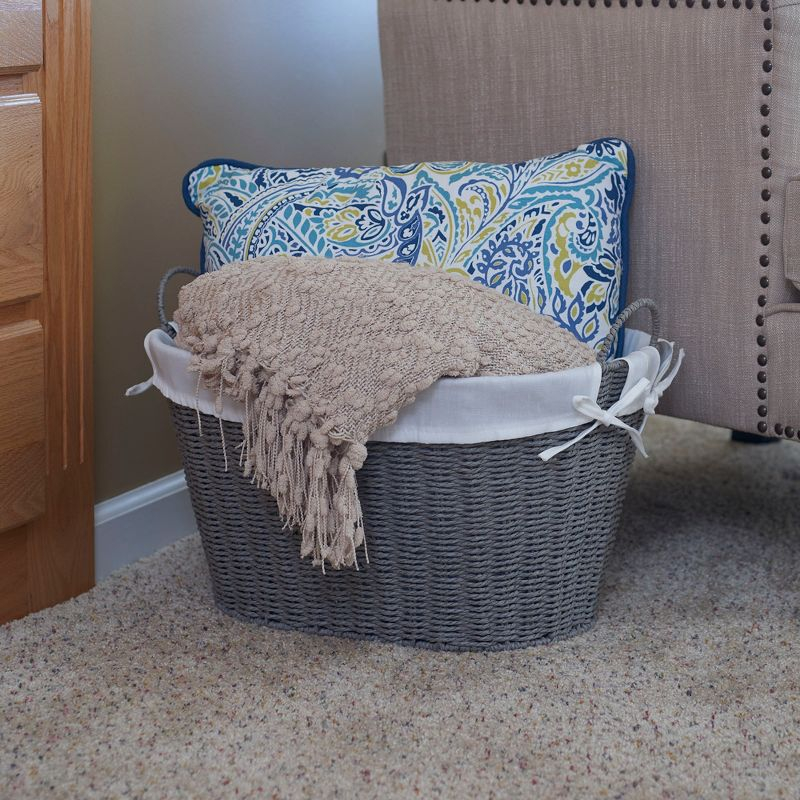 Woven Laundry Basket with Handles and Liner, Gray Paper Rope Laundry Basket
